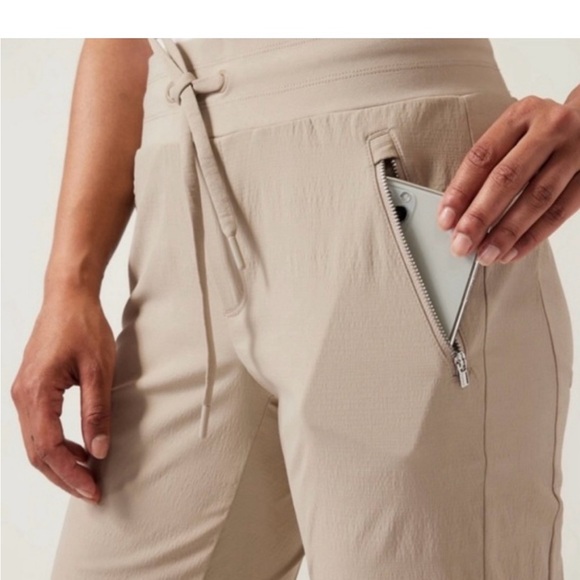 Athleta Pants - Athleta Tan Track Pants with Zipper Pocket